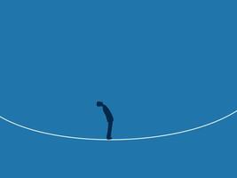 Risk, dare, overcome obstacles, businessman on a single rope vector