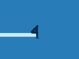 Sadness and sorrow, stressed businessman sitting at the end of a jumping off point vector