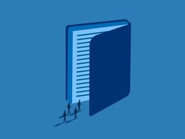 Friends on the way to learning, groups of people walking to a big book vector