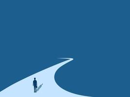 Challenge, ambition, final turn, businessman standing on a long path vector