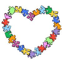 Heart shaped frame with Pieces of puzzle. Colorful rainbow jigsaw puzzles piece vector