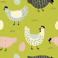 Seamless Easter pattern featuring chickens vector