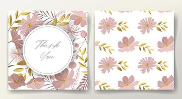 Botanical template. card and seamless pattern with golden leaves and gentle meadow flowers. Floral frame. vector