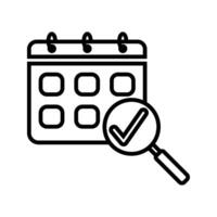 calendar with magnifying glass and checkmark icon vector
