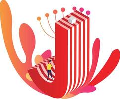 A person standing on top of a red and white striped letter j vector
