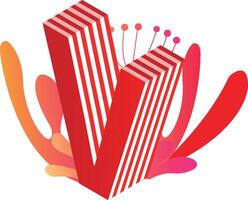 The v logo with a red and white stripe vector