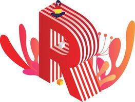 The letter r is made up of red and white vector