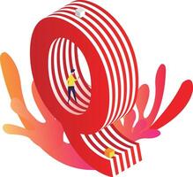 A man is standing on top of a red and white striped letter q vector