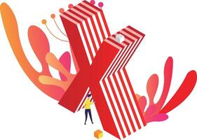 A person is standing on top of a red and white striped letter x vector