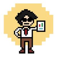 8 bit character pixel business concept business man male boy cartoon 8 bit businessman art. vector