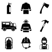 Firefighter Icon Set in Silhouette Style vector