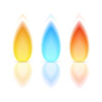Flame of different colors with reflection on white background vector
