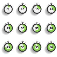Stopwatch icons set with diagonal shadows, flat design vector