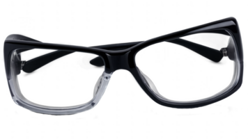 Sleek, modern eyewear with a bold, angular frame and clear lenses. png