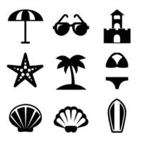 Silhouette Set of Beach and Ocean Elements vector