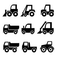 Heavy Duty Construction Vehicle Silhouettes Icons for Engineering Projects vector