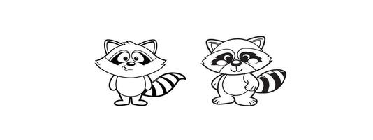 Print Funny Raccoon Cartoons, Clipart, and Line Art Design with White Background, vector