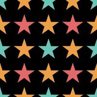 Retro seamless pattern with colorful flat stars on a black background. illustration for packaging, fabric, cover, wrapping paper vector