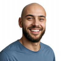 Smiling bald man with beard, happy expression. png