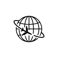 Globe icon with airplane. vector