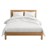 Wooden Bed with Cozy White Linens png