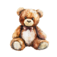 Adorable Watercolor Teddy Bear with Pink Bow png