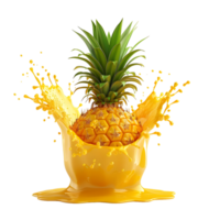 Vibrant pineapple splashing in juice with vivid motion, isolated on a transparent background png