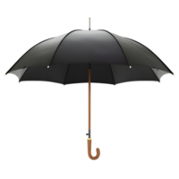 Black umbrella with a wooden hook handle, isolated on a transparent background png