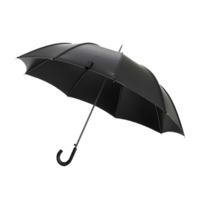 Classic black umbrella with curved handle, isolated on a transparent background png