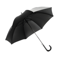 Black umbrella with a curved handle, isolated on a transparent background png