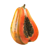 Half of a ripe papaya showing black seeds inside, isolated on a transparent background background png