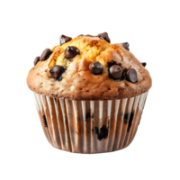 Chocolate chip muffin with a golden-brown crust, isolated on a transparent background png