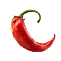 Curved red chili pepper with a glossy texture, isolated on a transparent background png