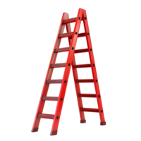 Red metal step ladder with a sturdy design, isolated on a transparent background png