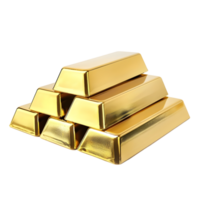 Stack of shining gold bars in a pyramid formation, isolated on a transparent background png