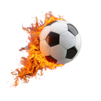 Flaming soccer ball with dynamic motion effect, isolated on a transparent background png