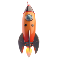 Cartoon-style red rocket with sleek fins and windows, isolated on a transparent background png