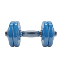 Blue dumbbell with a sturdy grip and sleek finish, isolated on a transparent background png