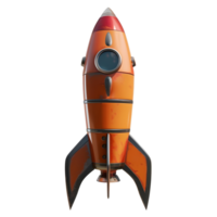 Retro-style rocket with a metallic finish and fins, isolated on a transparent background png