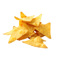 Stack of crispy nachos with a golden crunch, isolated on a transparent background png