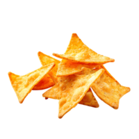 Golden triangular nacho chips with a crispy texture, isolated on a transparent background png