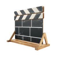 Double movie clapperboards displayed on wooden stands, isolated on a transparent background png