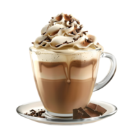 Elegant cappuccino in a clear mug with a rich creamy topping, isolated on a transparent background png