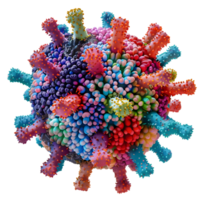 Close-up of a detailed multicolored virus structure, isolated on a transparent background png