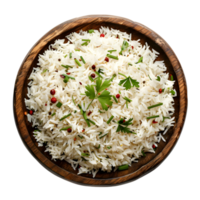 Bowl of Steamed White Rice Garnished with Parsley Isolated on Transparent Background png