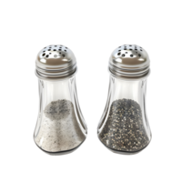 Sleek salt and pepper shakers with a polished metallic finish, isolated on a transparent background png
