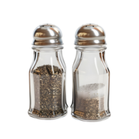 Classic salt and pepper shakers in stainless steel caps isolated on a transparent background png