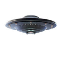 Modern metallic UFO with a futuristic design, isolated on a transparent background png