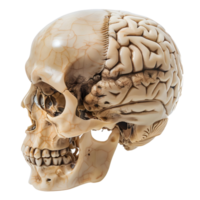 Detailed human skull with intricate brain cross-section isolated on a transparent background png