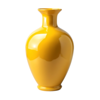 Bright yellow ceramic vase with a bold and modern design, isolated on a transparent background png